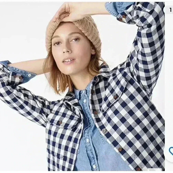 J CREW women’s Shirt-jacket in Stanton plaid flannel blue/cream size XS like new - Picture 2 of 11